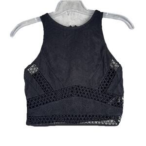 Top Shop Shirt Women 4 Black Crop Top Sheer Lace Casual Neutral Party Whimsygoth